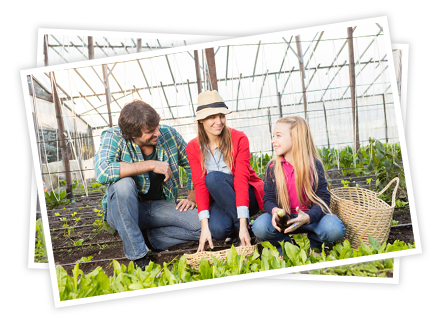 Happy family in greenhouse
